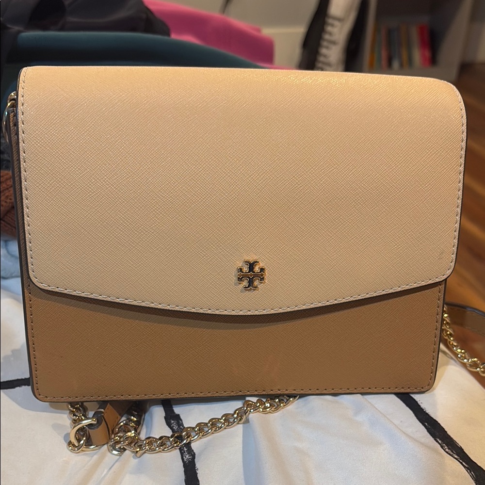 Tory Burch Beige and Tan Crossbody Bag